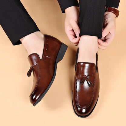 Men’s Leather Dress Loafers - Handmade Slip-On Luxury Business Office and Wedding Shoes Size 48