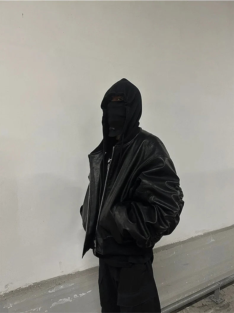 Mauroicardi Autumn Winter Oversized PU Leather Bomber Jacket for Men - Thickened Warm Hooded Luxury Designer Coat