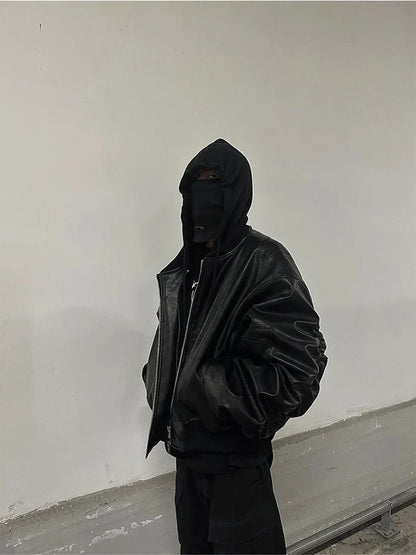 Mauroicardi Autumn Winter Oversized PU Leather Bomber Jacket for Men - Thickened Warm Hooded Luxury Designer Coat