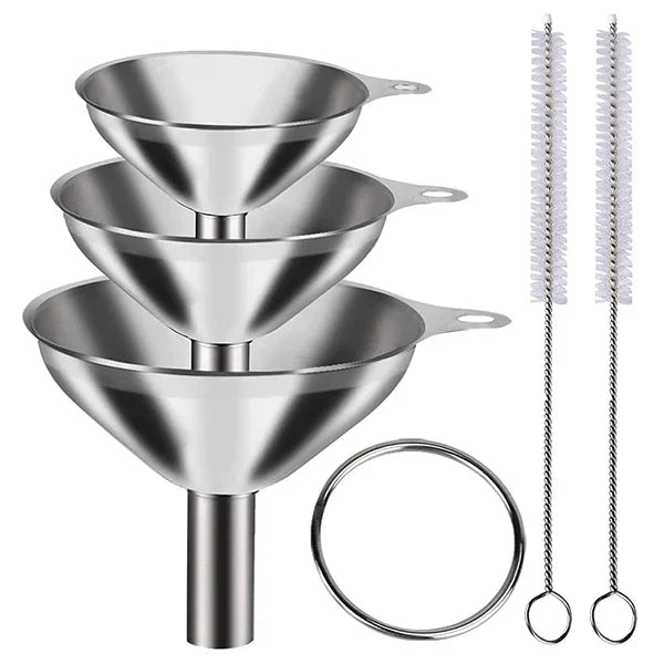 Stainless Steel Kitchen Funnel Set - Food-Grade Metal Funnels for Bottles, Spices & Oils