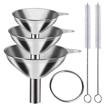 Stainless Steel Kitchen Funnel Set - Food-Grade Metal Funnels for Bottles, Spices & Oils