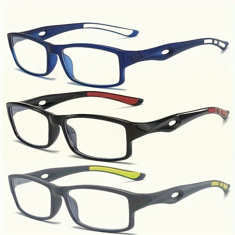 5PCS Sport Style Non-Prescription Reading Glasses – Anti-Blue Light Rectangular Full Rim Eyewear with PC Frame