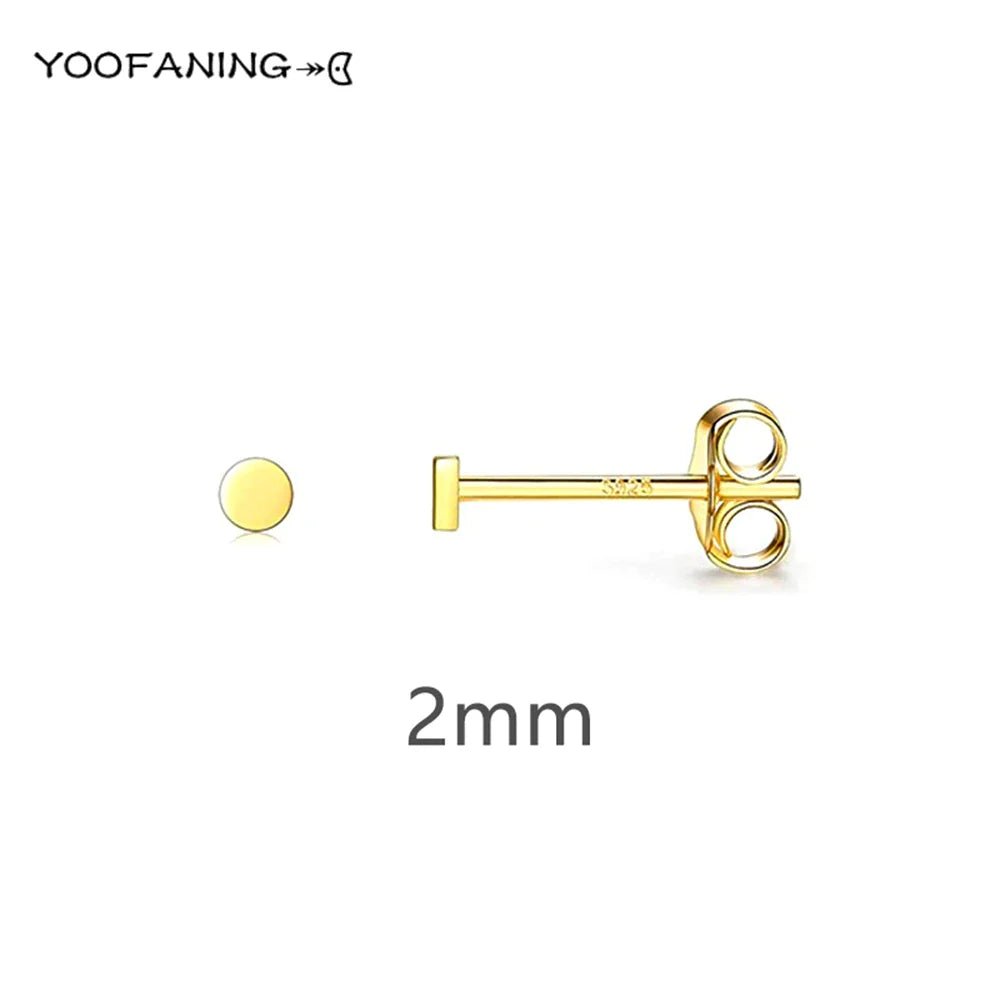 925 Sterling Silver Ear Needle Earrings – Simple Circular Gold & Silver Studs for Women Jewelry (Multiple Sizes)