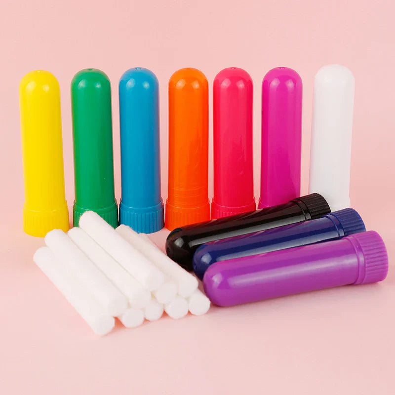 50/80/100 Sets Empty Nasal Inhaler Tubes – Portable Black & White Plastic Inhalers with Cotton Wicks for Essential Oils