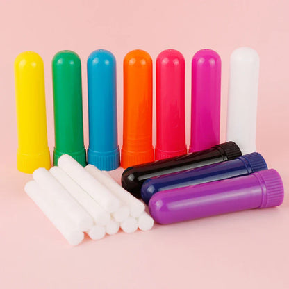 50/80/100 Sets Empty Nasal Inhaler Tubes – Portable Black & White Plastic Inhalers with Cotton Wicks for Essential Oils