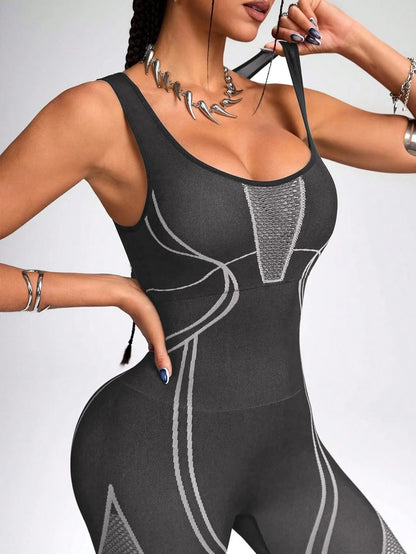 Women’s Sports Yoga Jumpsuit – Colorblock Fitness & Leisure Training Suit
