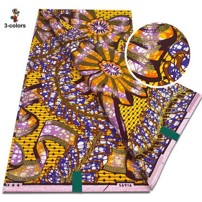 African Glitter Wax Print Fabric - 6 Yards Soft Cotton Ankara Golden Glitter Fabric