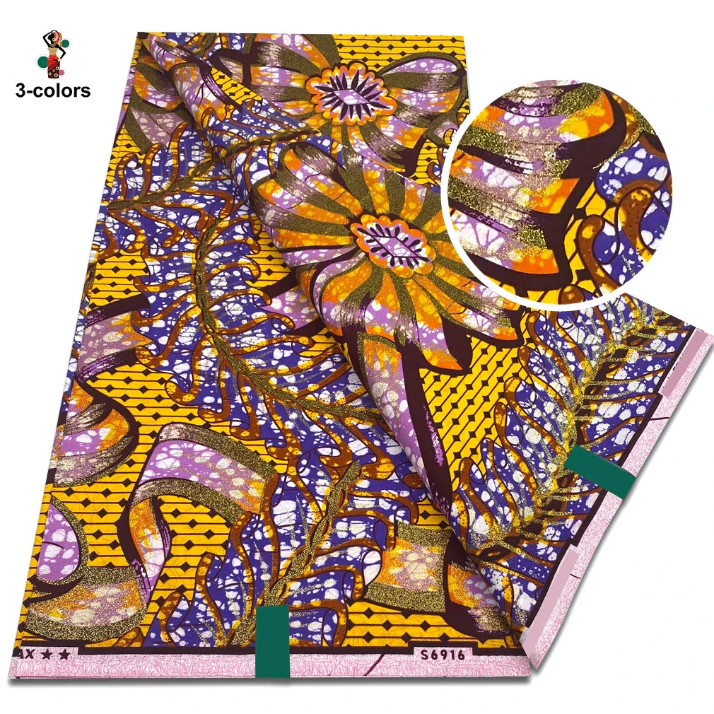 African Gold Print Wax Fabric - 100% Cotton Soft Nigerian Ankara Batik Pagne Material