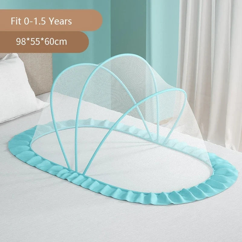 Portable Baby Mosquito Net Bed - Foldable Infant Crib with Cotton Pillow & Travel Bedding
