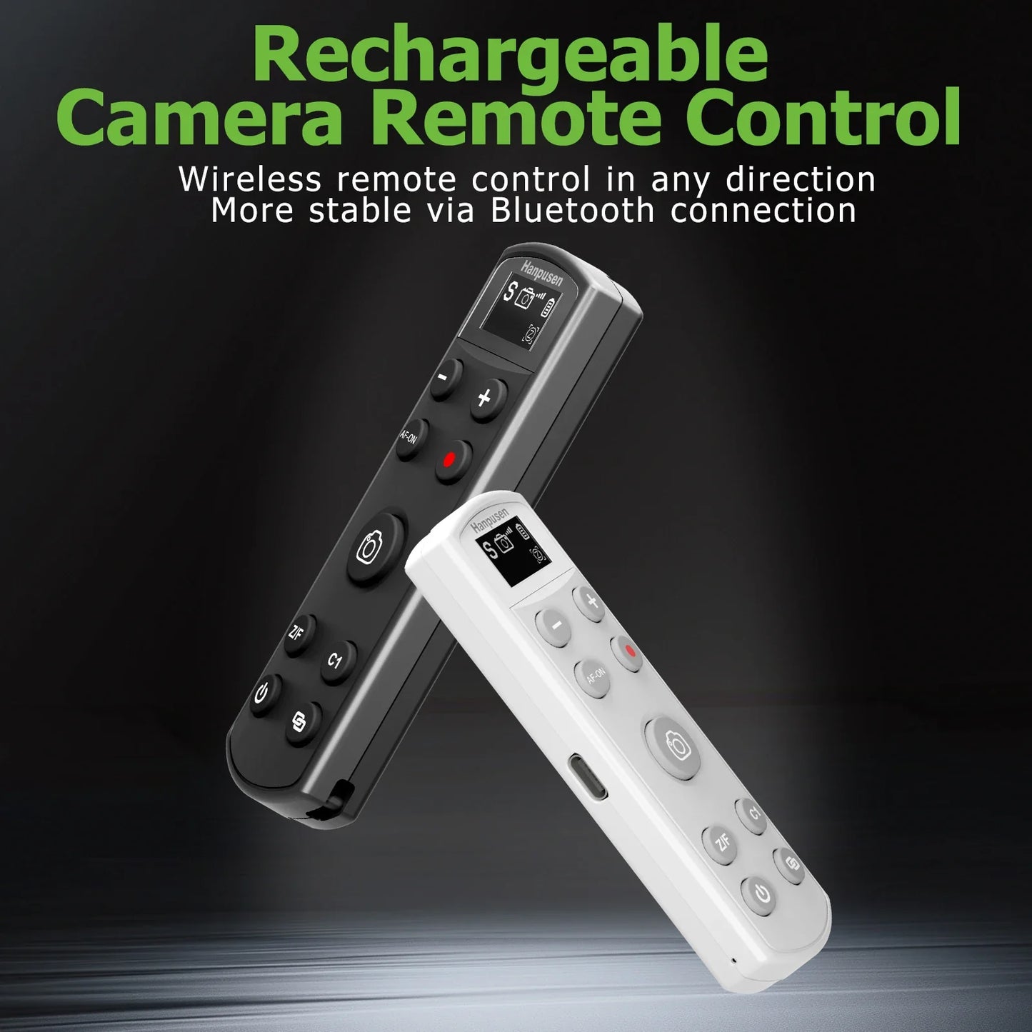Hanpusen USB-C Bluetooth Camera Remote - Wireless Shutter Release with OLED Screen for Sony Canon Nikon Fujifilm Cameras