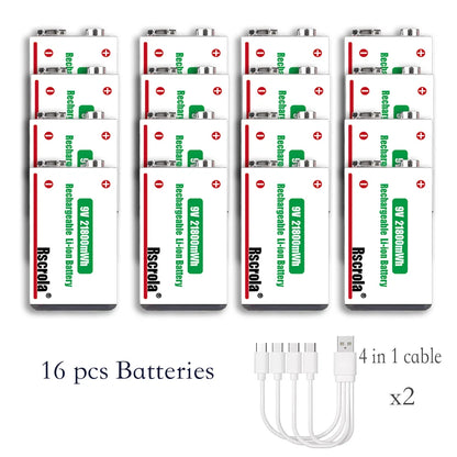 9V Lithium-Ion Rechargeable Battery 21800mWh – High-Capacity Power for Guitar, Microphone, Smoke Detector & Pedals with Cable