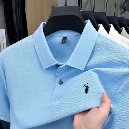 Men's 100% Cotton Luxury Polo Shirt - 2026 Summer Pony Embroidered Golf Casual Top