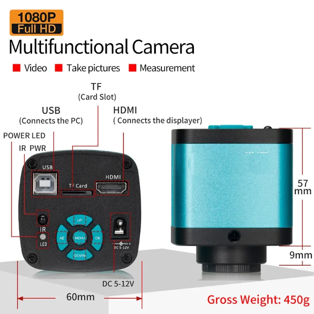 1080P 4K Digital Microscope — Full HD Industrial C-Mount Camera for PCB Welding & Mobile Phone Repair Stand