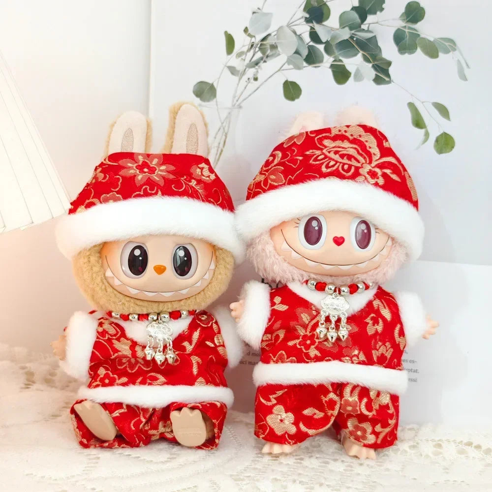 Labubu 1st & 2nd Generation Antique Hanfu Outfit Clothes with Vinyl Pendant for New Year's & Spring Festival