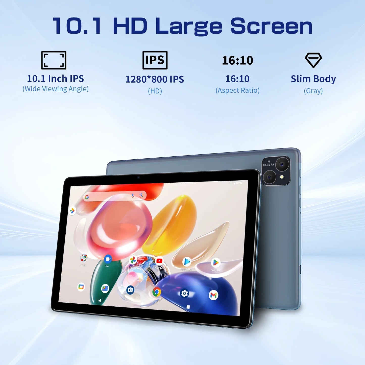 VASOUN Android 14 Tablet 10.1" — 12GB RAM, 128GB ROM, Octa-Core, Dual SIM 4G, WiFi 2.4G/5G, GPS