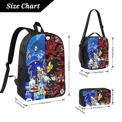 3-Piece Student Backpack Set - Cartoon School Bag with Lunch Bag and Pencil Case