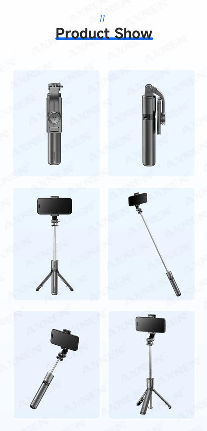 Bluetooth Selfie Stick Tripod with Wireless Remote and Phone Holder – Adjustable Desktop Stand for iPhone & Android, Optional Fill Light