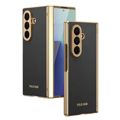 Samsung Galaxy Z Fold 4/5/6/7 Plaid Vegan Leather Case - Hinge Protection Cover with Clear Glass Protector