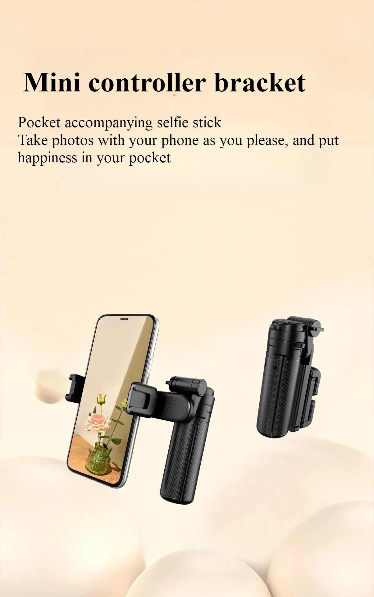 Mini Selfie Stick & Three-Corner Stand – Foldable Phone Holder with Detachable Remote for iPhone & Smartphones, Portable Travel Bracket