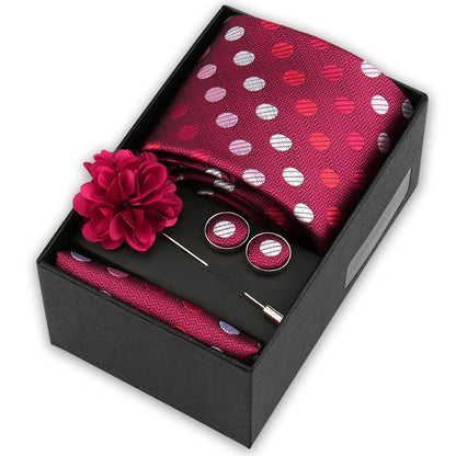 Men’s 4-Piece Tie Set Gift Box - Elegant Necktie with Handkerchief, Cufflinks & Brooch for Business, Wedding & Suit Accessories