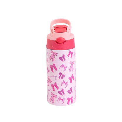 Cartoon Stainless Steel Insulated Cup — Animal Print Thermal Tumbler with Straw Lid, Bow Design Coffee Cup Gift