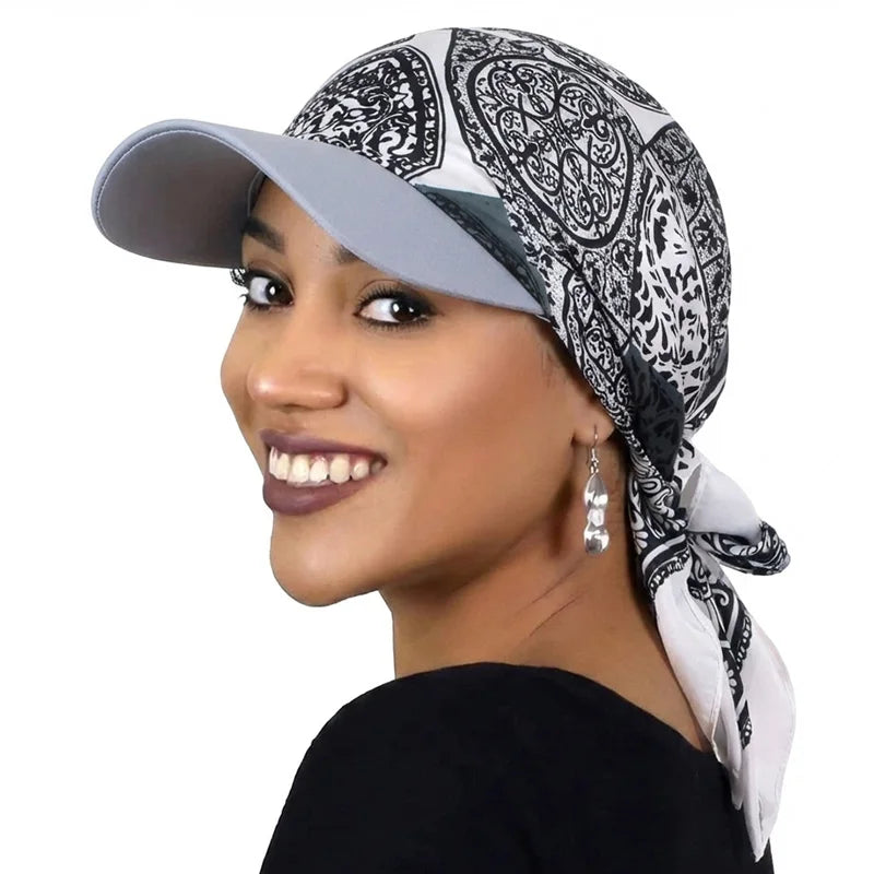 Women’s Printed Satin Sun Hat - Soft Breathable Headscarf Cap with Brim for Summer Fashion & Outdoor Wear