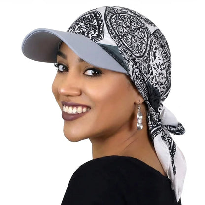 Women’s Printed Satin Sun Hat - Soft Breathable Headscarf Cap with Brim for Summer Fashion & Outdoor Wear