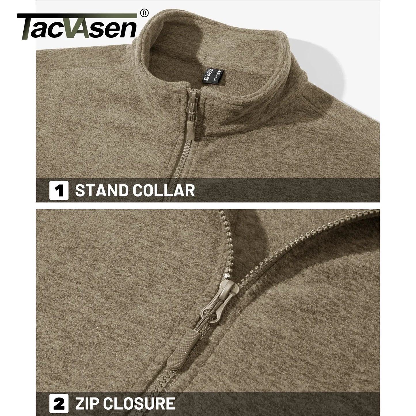 TACVASEN Men’s Lightweight Fleece Jacket - Full Zip Spring Casual Outdoor Sportswear with Pockets & Stand Collar