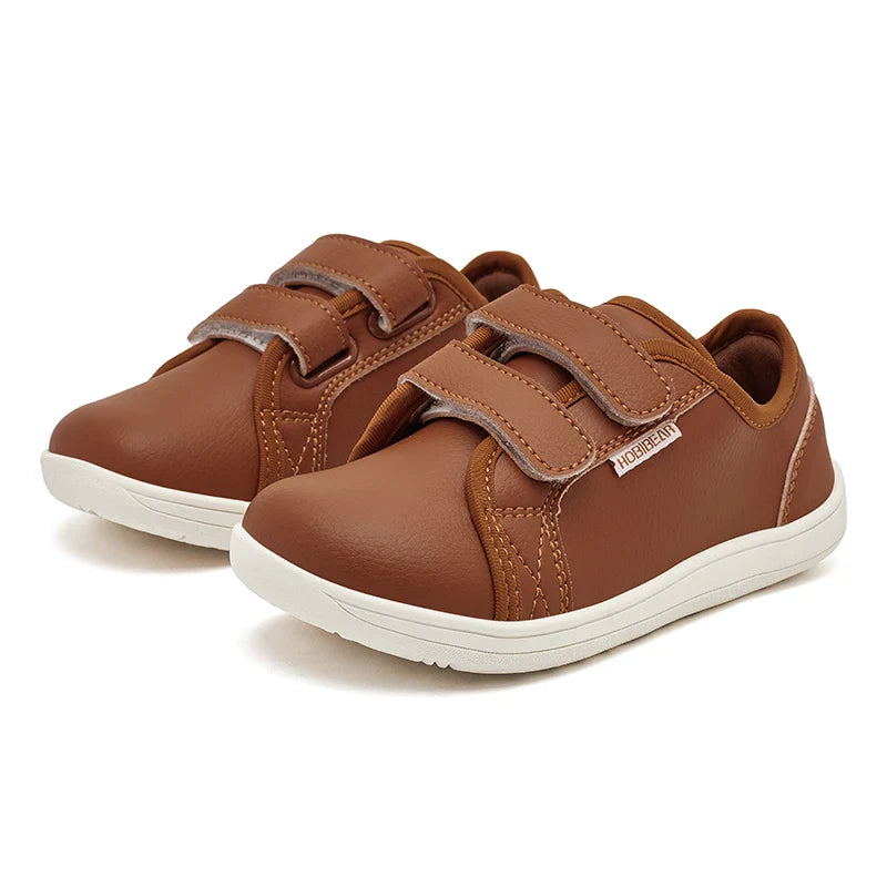 HOBIBEAR Kids Barefoot Shoes – Wide Toe Minimalist Lightweight Sneakers with Hook & Loop Artificial Leather for Boys and Girls