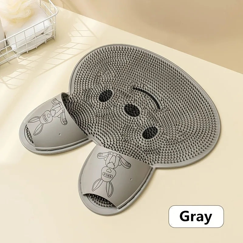 Rabbit Bathroom Anti-Slip Shower Mat – Circular Massage Foot Mat with Suction Cups, Foot & Back Scrubber