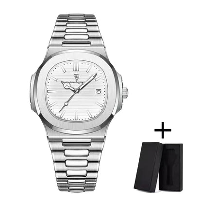 POEDAGAR Luxury Men's Watch – 30ATM Waterproof, Stainless Steel Square Quartz, Luminous Date, Business reloj hombre
