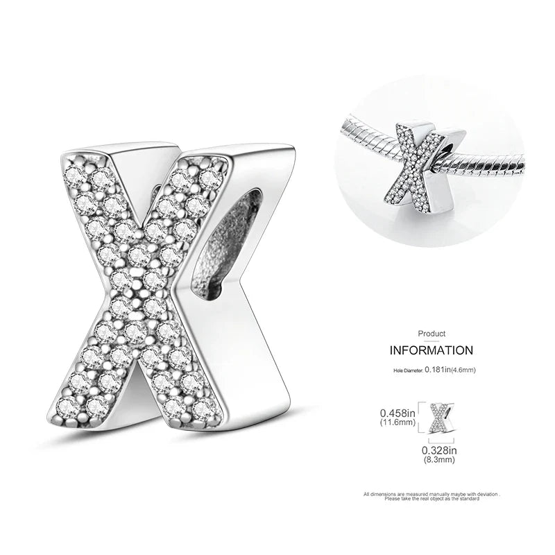 26 A-Z Alphabet Beads 925 Silver LOVE Letter Charms for 3mm Bracelets - CZ Zircon DIY Jewelry Gift