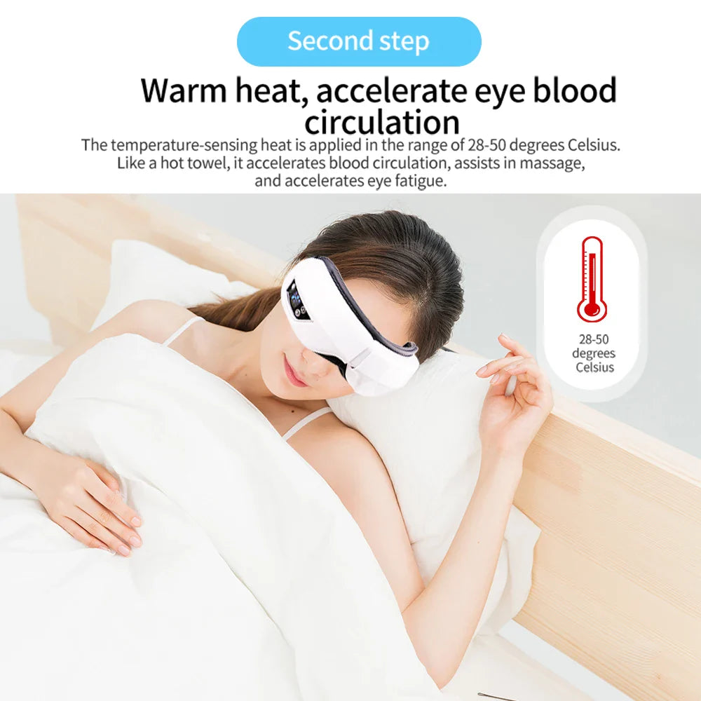 6D Smart Eye Massager — Vibration & Hot Airbag Compress, Bluetooth Music Eye Massage Glasses for Relaxation & Fatigue Relief