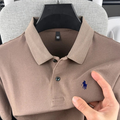 Men’s 100% Cotton Polo Shirt - Luxury Short Sleeve Golf Top with Embroidered Pony Design for Summer Casual Fashion