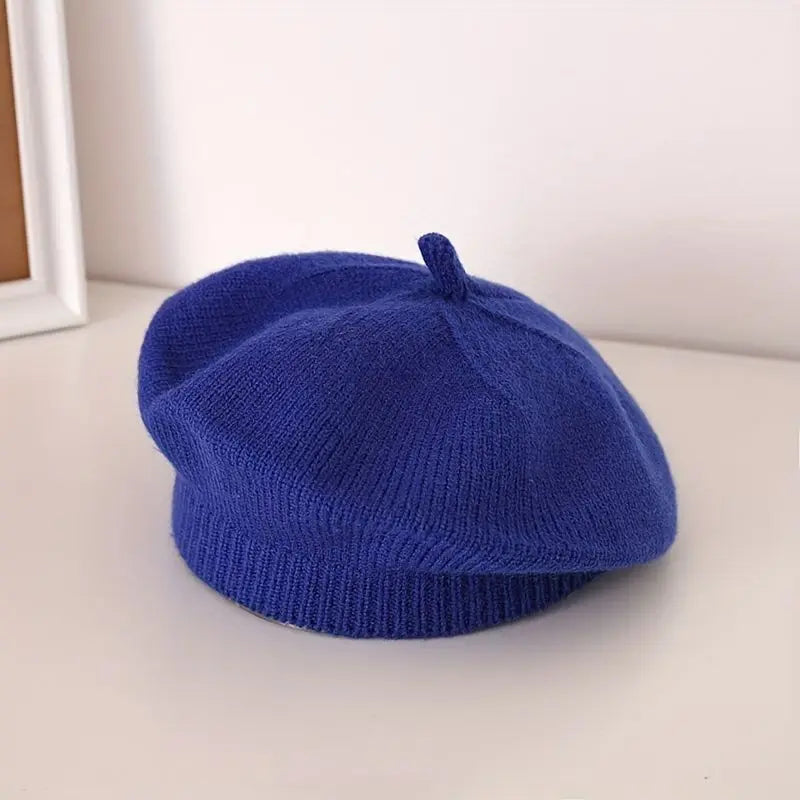 Flower Baby Beret Hat – Winter Warm Knitted Beanie for Infant & Toddler Girls, Korean Princess Artist Painter Cap Solid Color