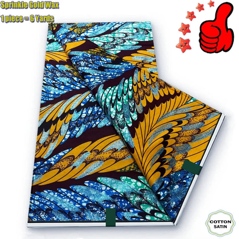 2026 African Real Wax Fabric - 100% Cotton Ankara Glitter Gold Print Batik Pagne for Women’s Fashion & Sewing