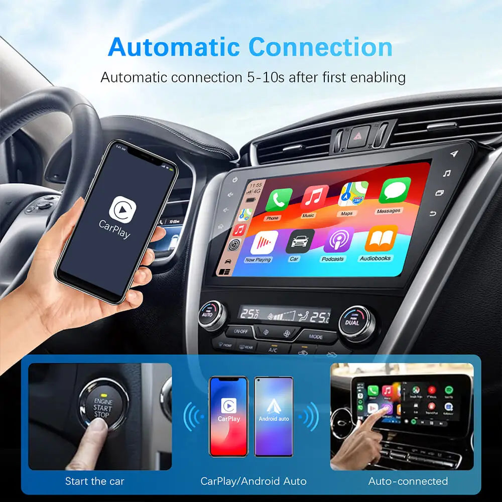 2 in 1 Wired to Wireless CarPlay and Android Auto Adapter - USB Plug and Play for OEM Car Stereo