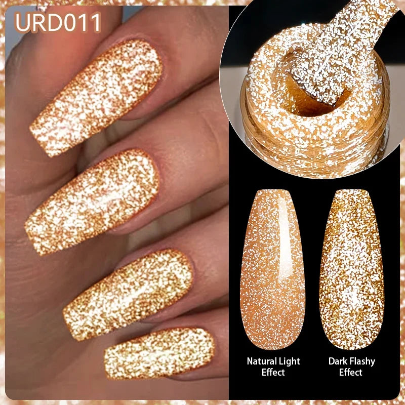 UR SUGAR Champagne Gold Silver Reflective Glitter Gel Nail Polish 15ml - Semi-Permanent Soak Off UV Manicure Art Varnish