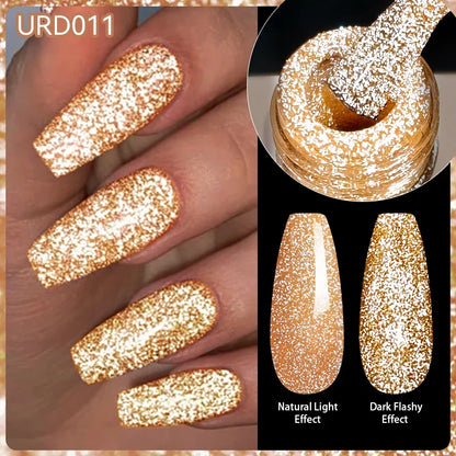 UR SUGAR Champagne Gold Silver Reflective Glitter Gel Nail Polish 15ml - Semi-Permanent Soak Off UV Manicure Art Varnish