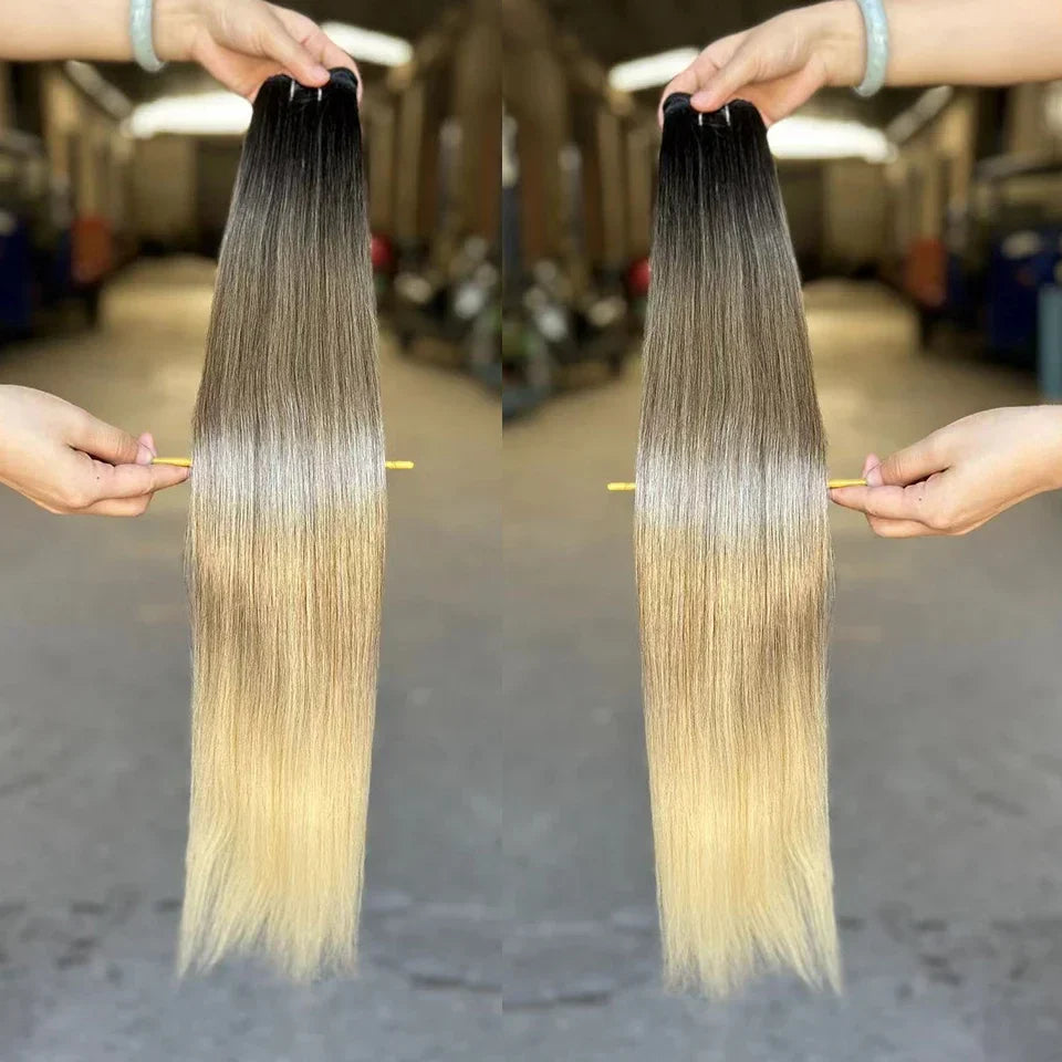 26" Ombre Straight Synthetic Hair Extensions – Smooth Weaving, Full Blue Hair Bundles from Root to End