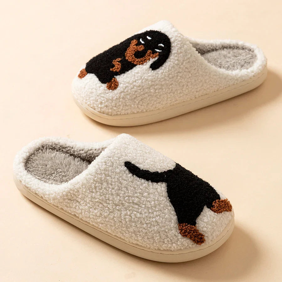 Cartoon Dachshund Dog Women’s Slippers — Cute Indoor Winter Cotton Shoes, Warm, Comfortable & Lightweight Bedroom Footwear