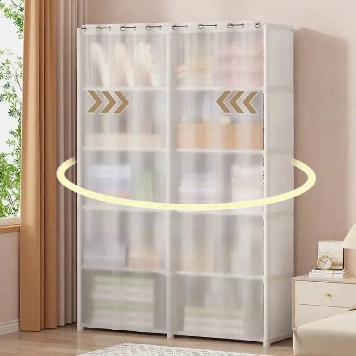 Multi-Layer Dustproof Storage Rack – Wardrobe Cabinet with Curtains | Multifunctional Portable Clothes Organizer