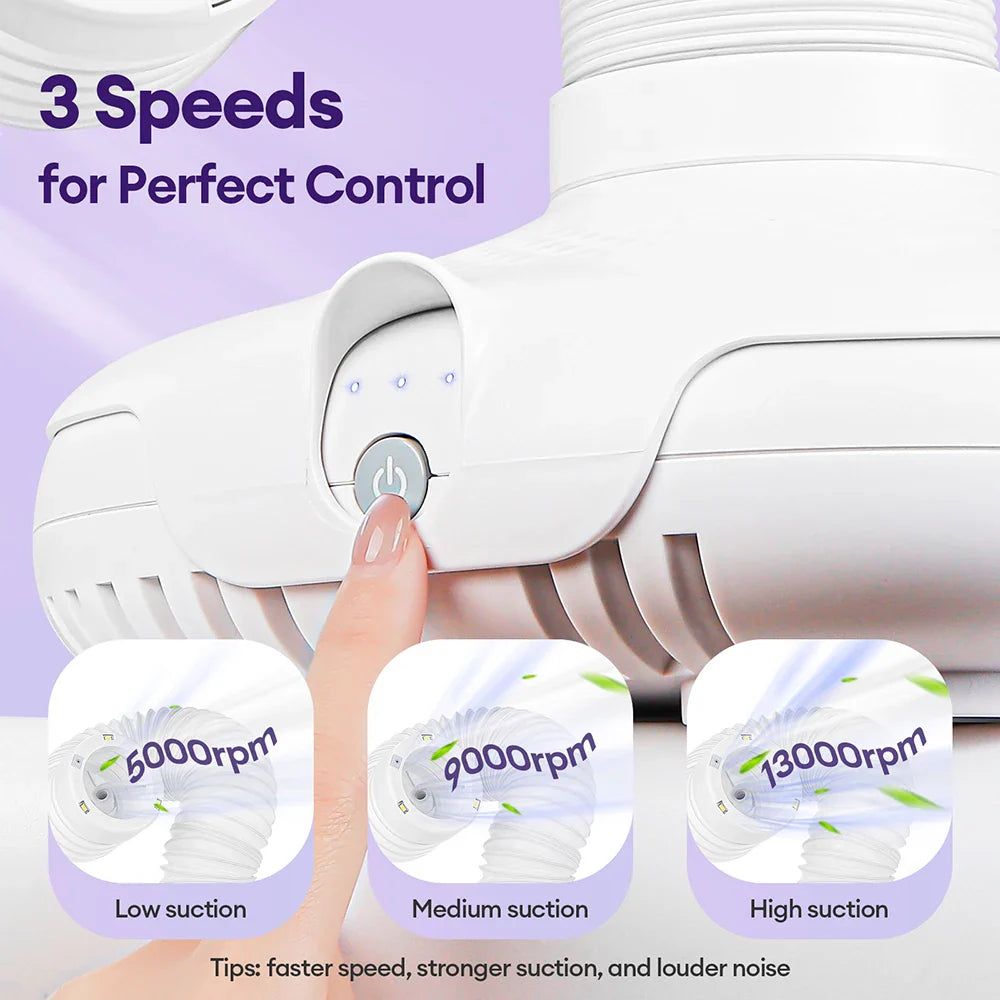 130W Brushless Nail Dust Collector – Double-Use Nail Art Vacuum with Tube Elbow for Manicure