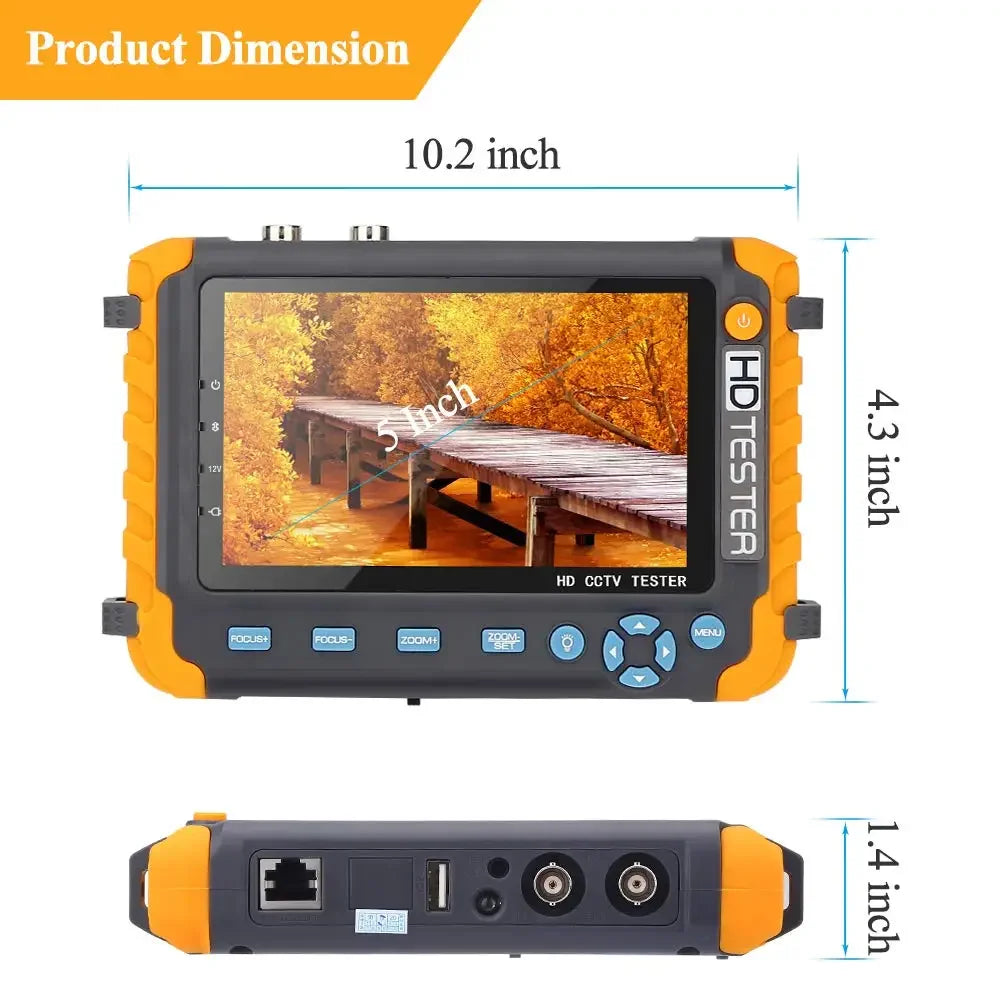 8MP CCTV Tester – 5-Inch Camera Monitor for AHD/CVI/TVI, 4K CVBS Analog, HDMI & VGA Input Mini CCTV Monitor