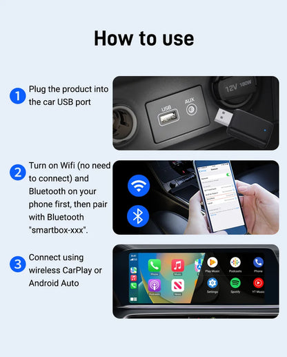 2025 New 2-in-1 Wired to Wireless CarPlay & Android Auto Adapter – Mini Plug & Play Dongle with Auto Connect, Bluetooth & WiFi