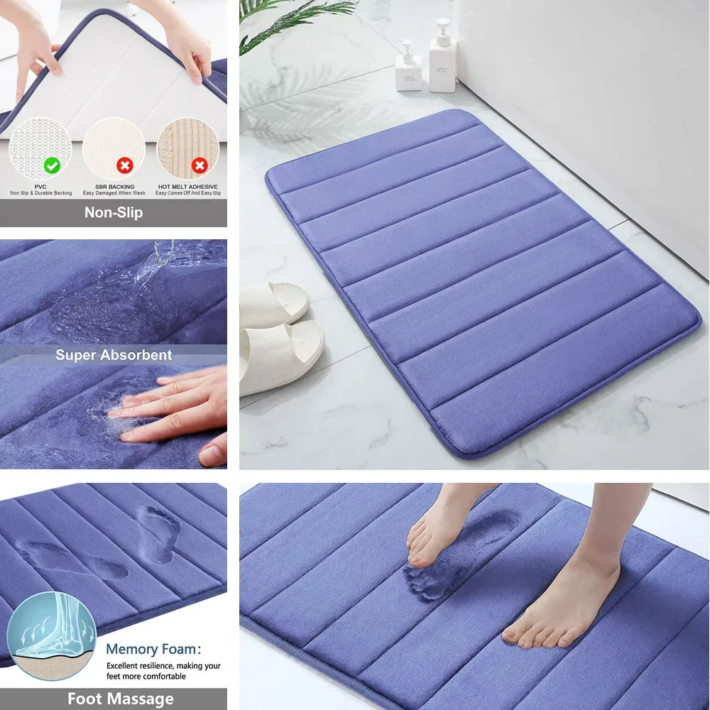 3PC Set Non-Slip Memory Foam Bath Mats - Soft, Water Absorbent, Quick-Dry, Machine Washable Floor Rugs