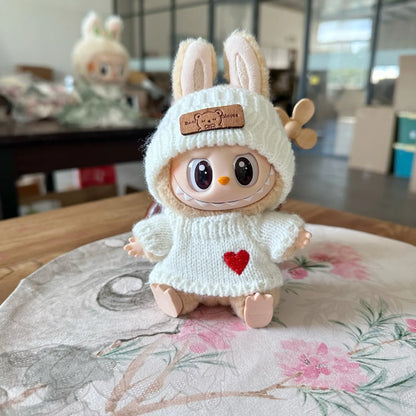 17cm Labubu Doll Clothes — Monster Outfit with Hat, Love Sweater & Casual Shoes for Sitting Party Accessories