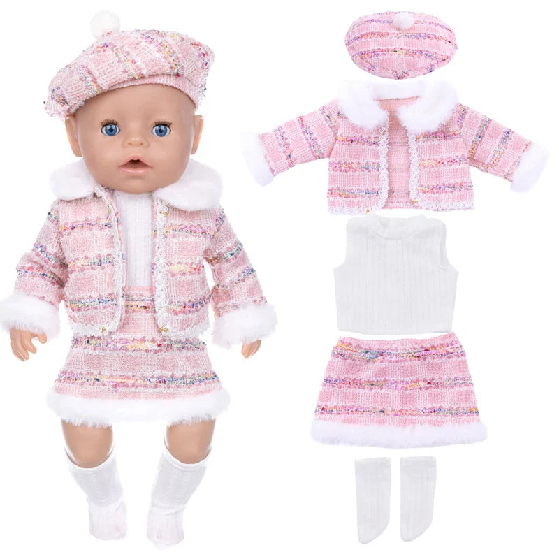 18-Inch Girl Doll Clothes – Pink Coat & Office Dress Outfit, Baby Girl Doll Gift Toy