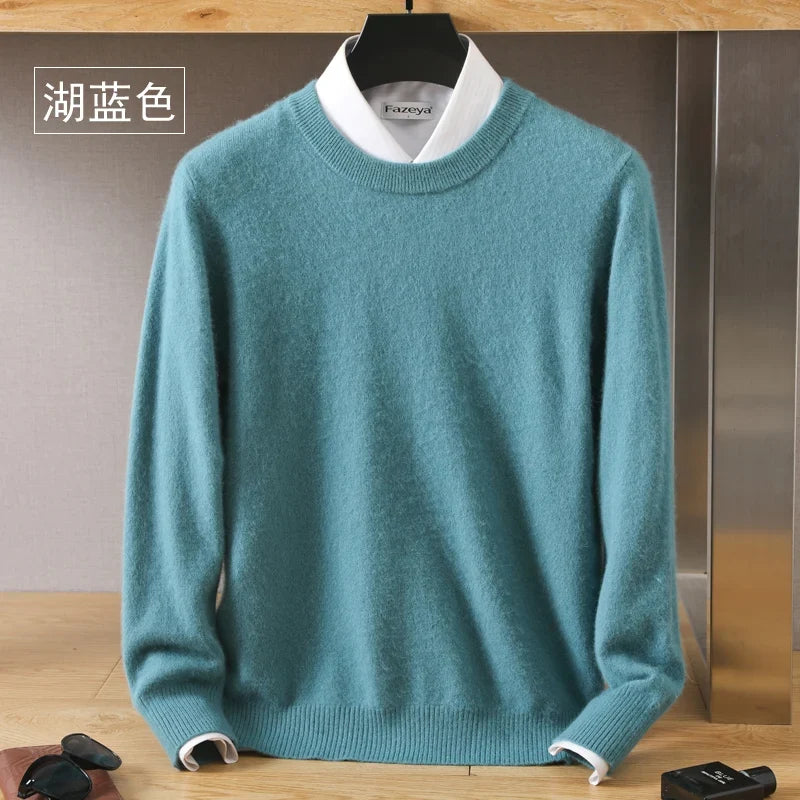 Men's Pure Mink Cashmere Sweater - O-Neck Long Sleeve Knit Pullover Autumn Winter Luxury Top