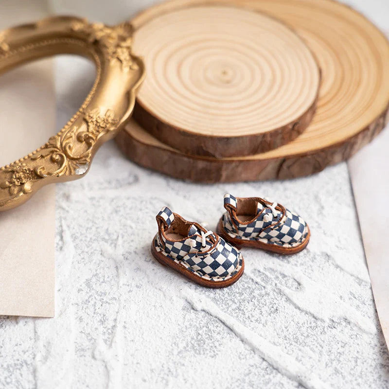 Blythe Baby Mini Cowhide Shoes – Handmade OB22 OB24 UFDOLL Checker Doll Accessories